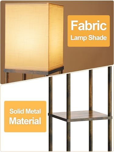 Floor Lamp with Shelves for Living Room Brown, Shelf Floor Lamp with 3 CCT LED Bulb, Corner Display Standing Column