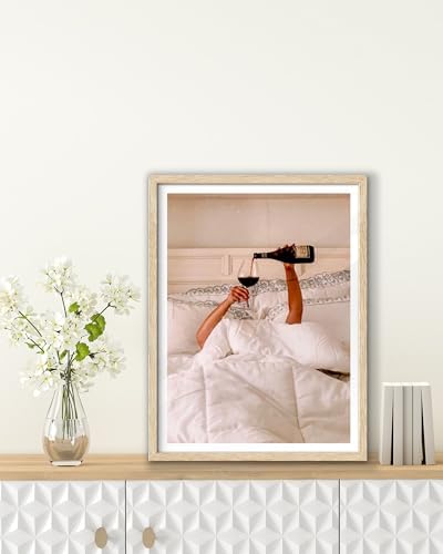EcoHest 12x16 in Woman Drinking Wine in Bed Canvas Art