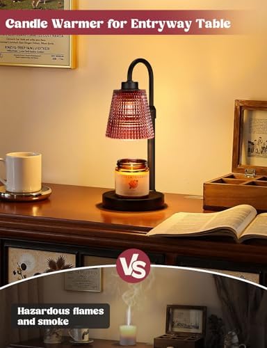 Pomegranate Red Candle Warmer Lamp with Timer, Dimmable Candle Warmer for Home Decor, Height Adjustable Candle Lamp for