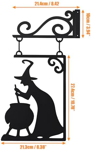 Metal Witch Silhouette Cauldron – Iron Halloween Wall Sign Hanging Art for Garden Decor, Scary Yard Ornaments, Party Supplies, Indoor Outdoor Decoration
