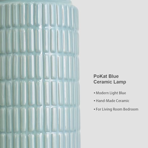 PoKat 23" Light Blue Table Lamps Set of 2, Modern Bedside Lamps for Bedroom, Coastal Ceramic End Table Lamps for Living