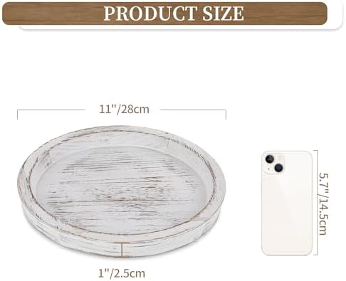 Hanobe Round Wood Candle Holder Trays for Coffee Table, Rustic White Finish
