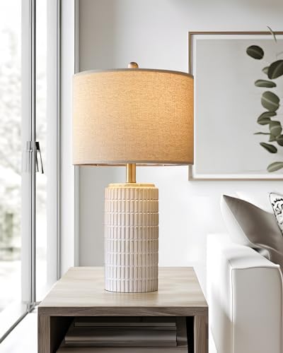 PoKat 23'' Bedside Table Lamp for Bedroom Nightstands, Modern Ceramic Decor