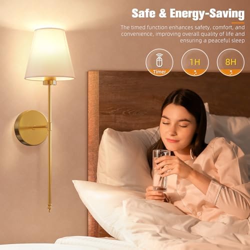NIORSUN 19.9 inch Battery Operated Wall Sconce Set of 2,Gold Rechargeable Wall Lights with 10400mAh Dimmable Detachable
