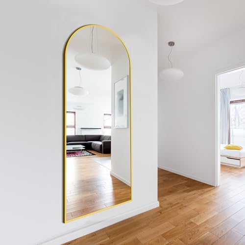 Delma Arched Full Length Mirror with Stand, 69x24 Gold Floor Mirror