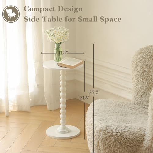 Fultyle Round Side Table, Small Drink Table for Small Spaces, Modern Accent End Table Nightstand with Solid Wood Leg