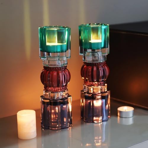 VOHO Tall Candle Holder Set of 2, Reversible Candle Holder Shades of Blue