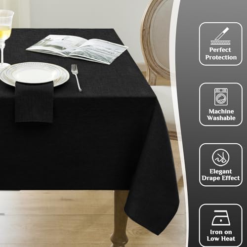 Softalker Black Tablecloths Rectangular 84x60 inch Linen Textured Table Cloth Waterproof, Stain and Wrinkle Resistant, Outdoor Table Cloth for 6 Foot Rectangle Tables Decor for Party Holiday Birthday