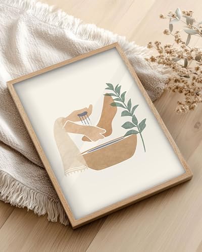 KensTro 16x20 Oak Framed Jesus Washing Feet Christian Wall Art