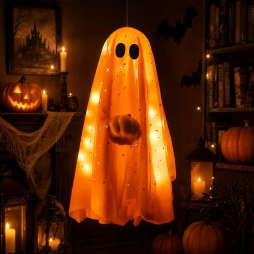 3 Pcs LED Light Up Hanging Ghosts, Halloween Decorations Outdoor