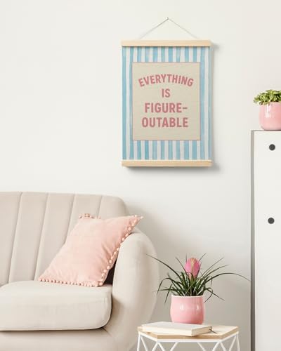 FGFK Preppy Pink and light Blue Everything Is Figureoutable Inspirational Framed hanging Canvas wall art Poster Prints