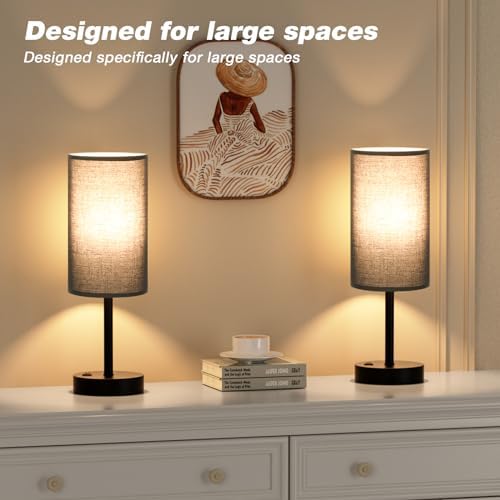 Fenmzee 17.4" Black Lamp for Bedroom - Dimmable Touch, USB A+C, AC Outlet