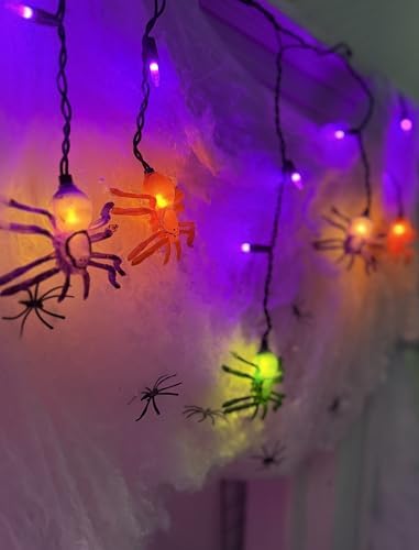 7FT Halloween Spider Curtain String Lights Plug-in 25 LED Decor