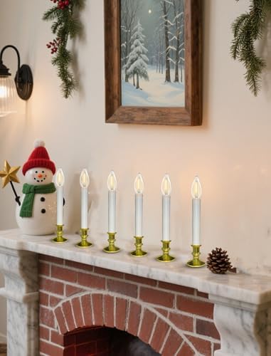 10 Pack Valentines Window Candles Lights, Battery Operated Flameless Candles with C26 LED Bulbs, 6-18H Timed Electric Candle Holders for Indoor Christmas Window Wedding Valentine's Day, Gold Base