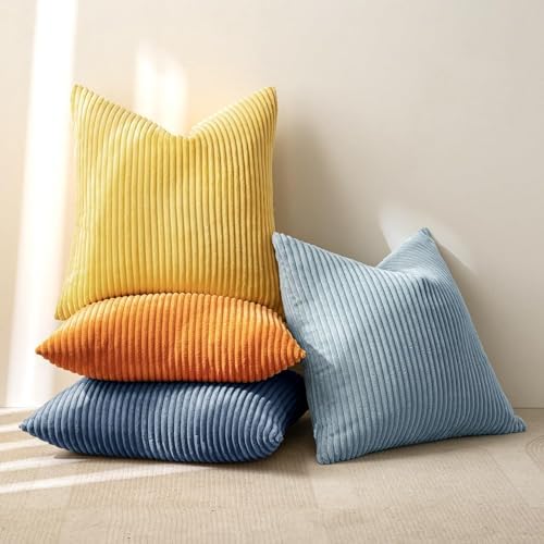 MIULEE Soft Corduroy Decorative Throw Pillow Covers Blue-Orange 20x20
