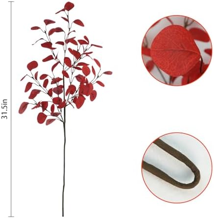 16Pcs Artificial Eucalyptus Leaves Stems 33.8‘’ Eucalyptus Plants Branches Greenery for Home Fireplace Farmhouse Party Wedding Table Bathroom Christmas Décor Red