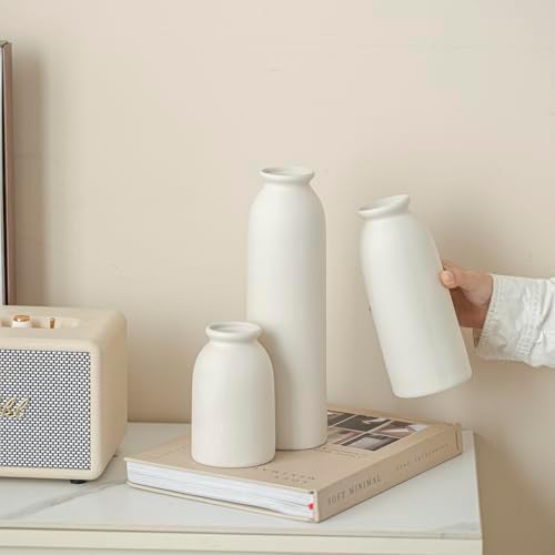 Ceramic Vase Set-3 / L Natural White / 10.3 Inch