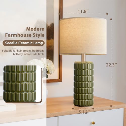 Seealle 23" Modern Ceramic Table Lamps Set of 2, Lamps for Bedroom, Green