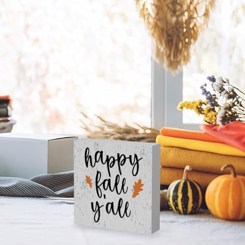 Happy Fall Y'all Sign Fall Decorations for Home Office Indoor Fall Desk Decor for Bathroom Bedroom Thansgiving Decorations 5 x 5 Inches