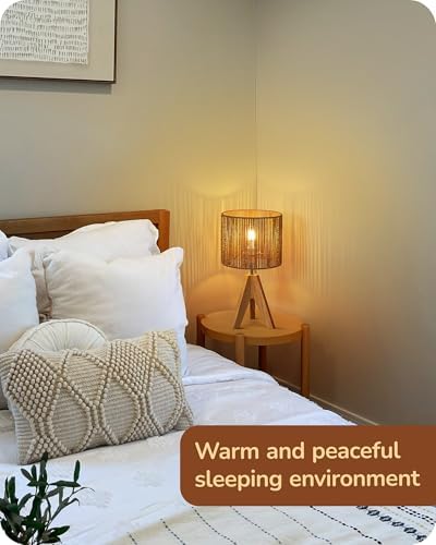 EDISHINE Small Rattan Table Lamp, Wood Tripod Bedside Lamp, 14.2", E26 Base