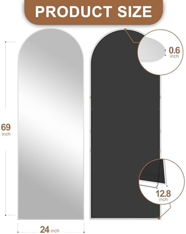 Delma Arched Full Length Mirror with Stand, 69x24 Silver Floor Mirror