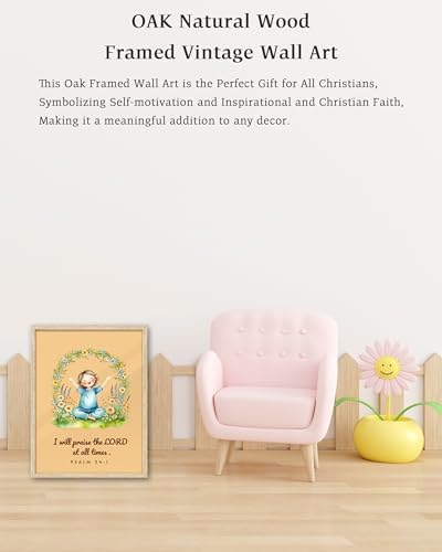KensTro 12x16 Oak Framed Psalm 34:1 Praise the Lord Wall Art