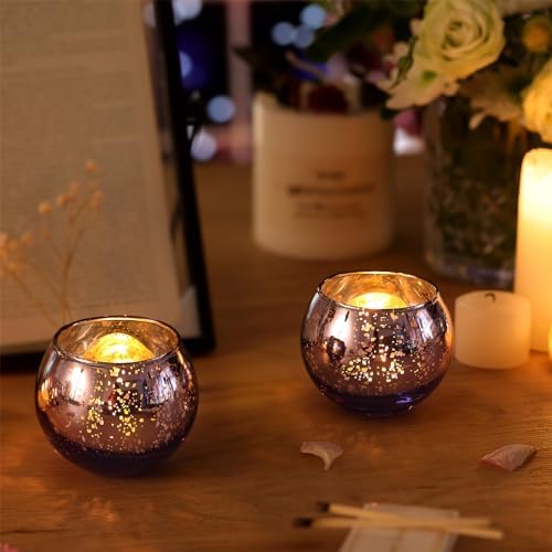 Volens Round Purple Votive Candle Holder Set of 12, Mercury Glass Votives