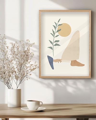 KensTro 12x16 Oak Framed Woman Touches Jesus' Robe Boho Christian Wall Art
