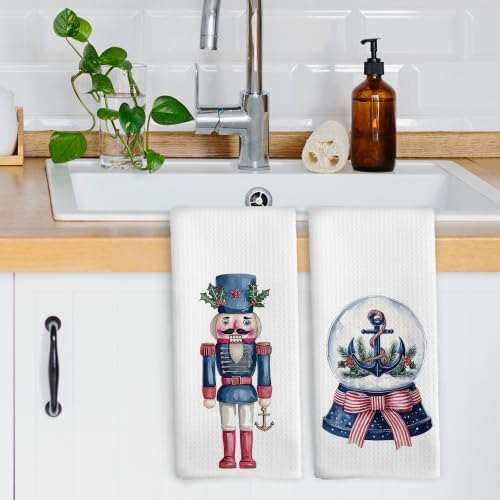 Nautical Christmas Winter Kitchen Dish Towels 16x24, Set of 2