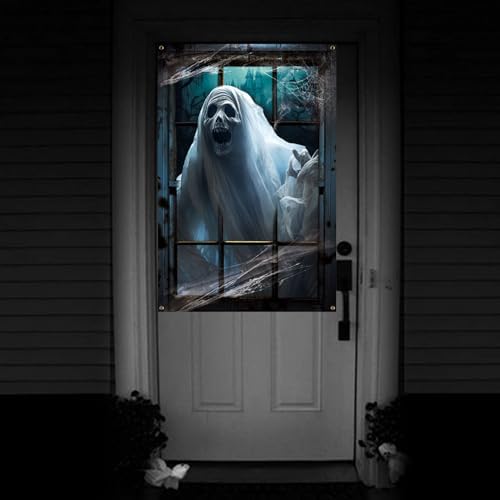 CCINEE Halloween Scary Window Decorations, Large Spooky Ghost Haunted House Window Decor with Rope for Indoor Outdoor Halloween Supplies