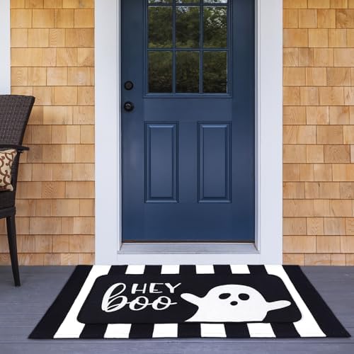 Tinideya 2 Pcs Halloween Doormats Spooky Ghost Welcome Outdoor Door Mats Layered Front Door Rugs Non Slip Floor Mats for Porch Entryway Outdoor