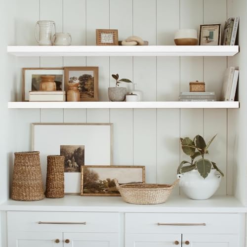 QEEIG Extra Long Floating Shelves for Wall (White, Set of 2, 55.1")