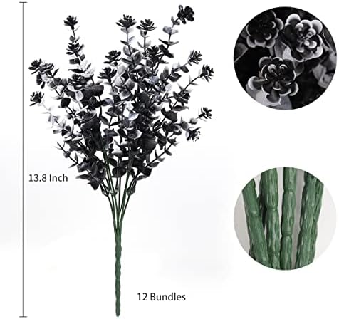 RECUTMS Black Artificial Flowers,12Pc Fake Fall Outdoor UV Resistant Plants
