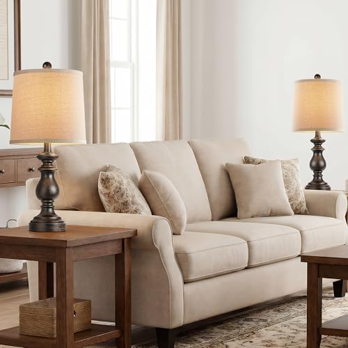 PARTPHONER Traditional Table Lamp Set of 2, Rustic Farmhouse Table Lamps for Living Room Bedroom, 22" Bedside Desk