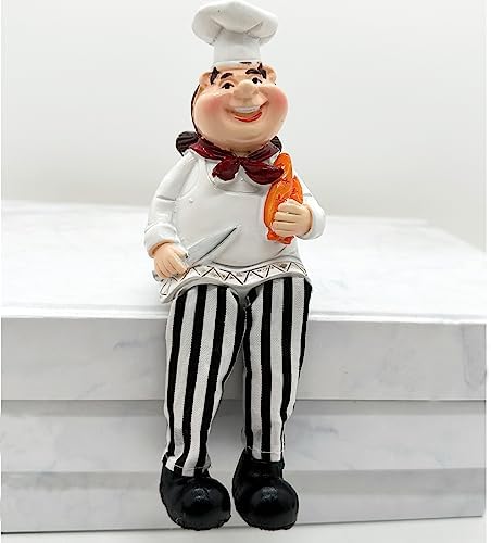 KiaoTime Set of 2 Home Kitchen Decor Chef Figurines Bread & Wine with Dangling Legs Shelf Sitters Figurine Statue for Kitchen Shelves, Cupboard, Countertop Display, Windowsill