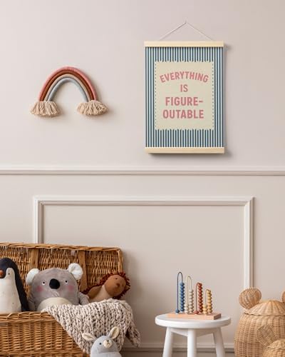 FGFK Everything Is Figureoutable Inspirational Wall Art Poster Hanger Frame, Retro Pink and Blue Positive Affirmations