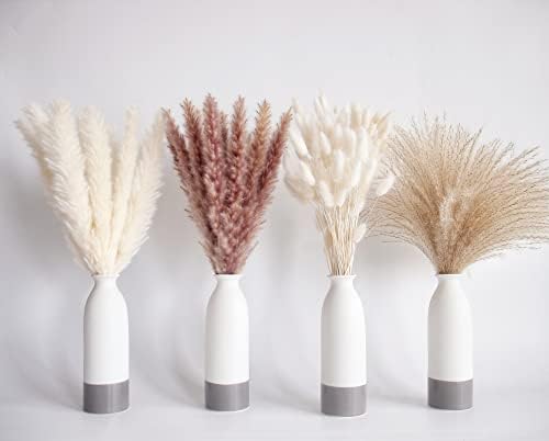 Natural Dried Pampas Grass Decor, 100 PCS Pampas Grass Contains White Bunny Tails Dried Flowers, Reed Grass Bouquet for