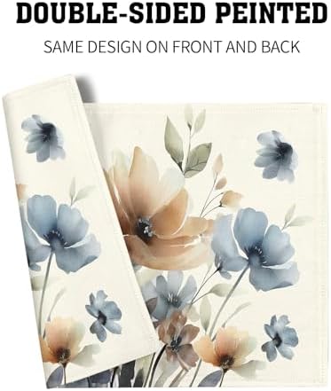 Floral Placemats Set of 6 18x12 Inch Spring Summer Brown and Blue Flowers Linen Place Mats Heat-Resistant Washable Wipeable Wildflowers Table Mat for Party Kitchen Dining Room Dinner Table Decor