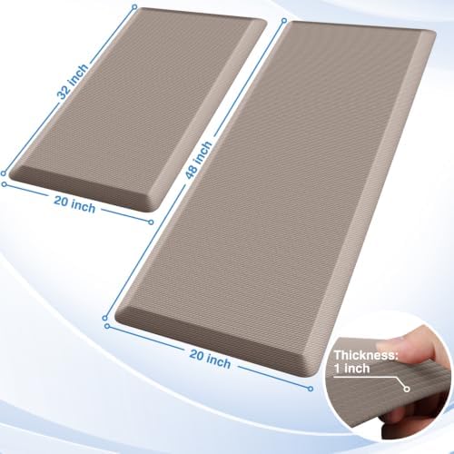 StepRite 1-Inch Kitchen Mats for Floor, 2-Piece Anti-Fatigue Rugs, Khaki