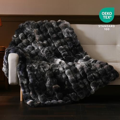 BENVWE Fluffy Faux Fur Throw Blanket for Couch, Soft Plush Thick Cozy Fuzzy Luxury Minky Bubble Blanket for Home Living