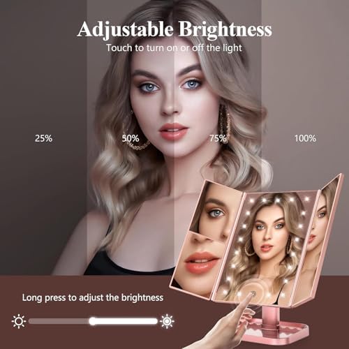 HUONUL 2X/3X/10X Magnifying Vanity Mirror with Light, Trifold Makeup Mirror