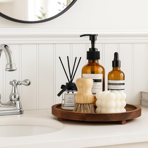 Round Wood Riser Bathroom Tray Countertop Vanity Tray Kitchen Sink Decor