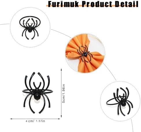 6 Pieces Halloween Spider Napkin Rings Spooky Napkin Ring Holder Metal Alloy Serviette Buckle Ring for Halloween Party Kitchen Dinner Table Decorations (Black Spider)