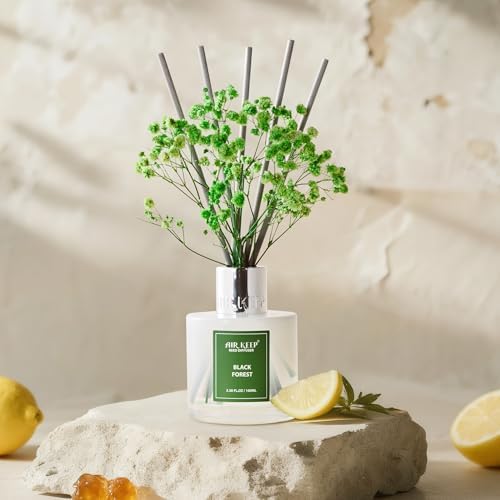 Airkeep Reed Diffuser Set,3.38 fl oz (100 ml) - Black Forest Oil Diffusers with 8 Reed Sticks, Home Fragrance Reed
