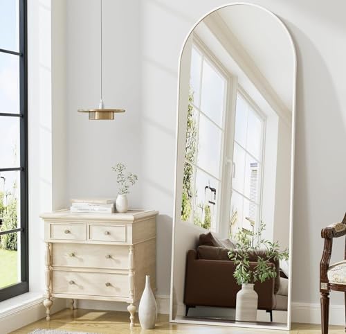 Prywot Arched Full Length Mirror, 70"x26" Free Standing Floor Mirror, White