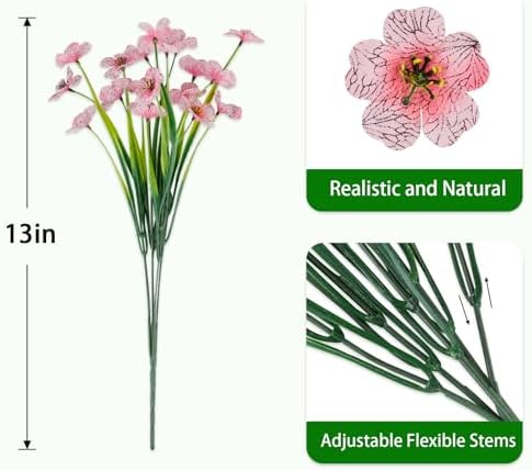 24PCS Artificial Pink Flowers for Outdoors, Realistic Silk Flowers