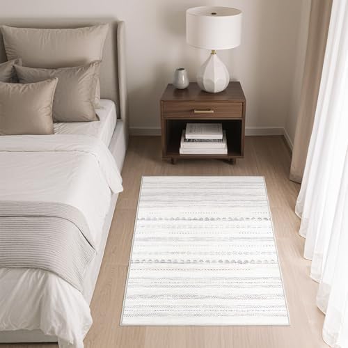 Nakagishi Boho 2x3 Washable Area Rug Non Slip Carpet for Entryway Gray