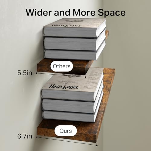 BAYKA Rustic Brown Floating Shelves 22.5in, 3 Pack, Wall Mount Wood Shelf
