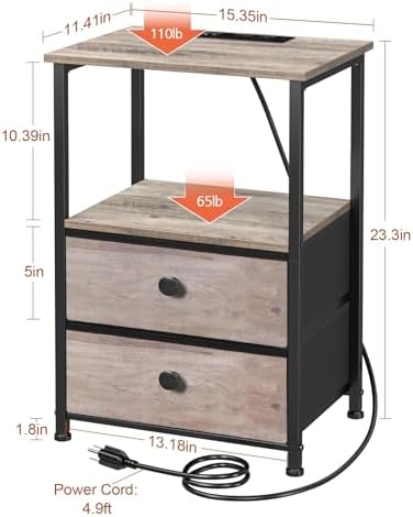 LOAKEKEL Nightstands Set of 2, LED Night Stand with Charging Station