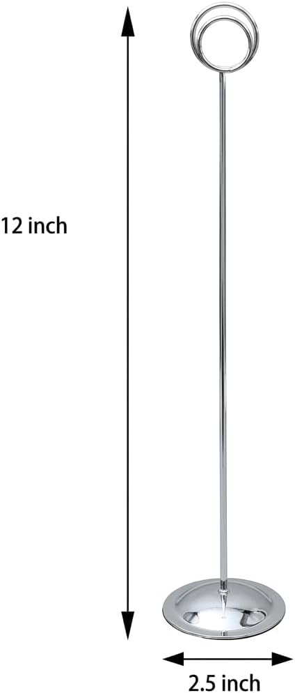 HOHIYA 12 Pack Silver Table Number Holders 12" Wedding Place Card Stands | Modern silver stands display table numbers